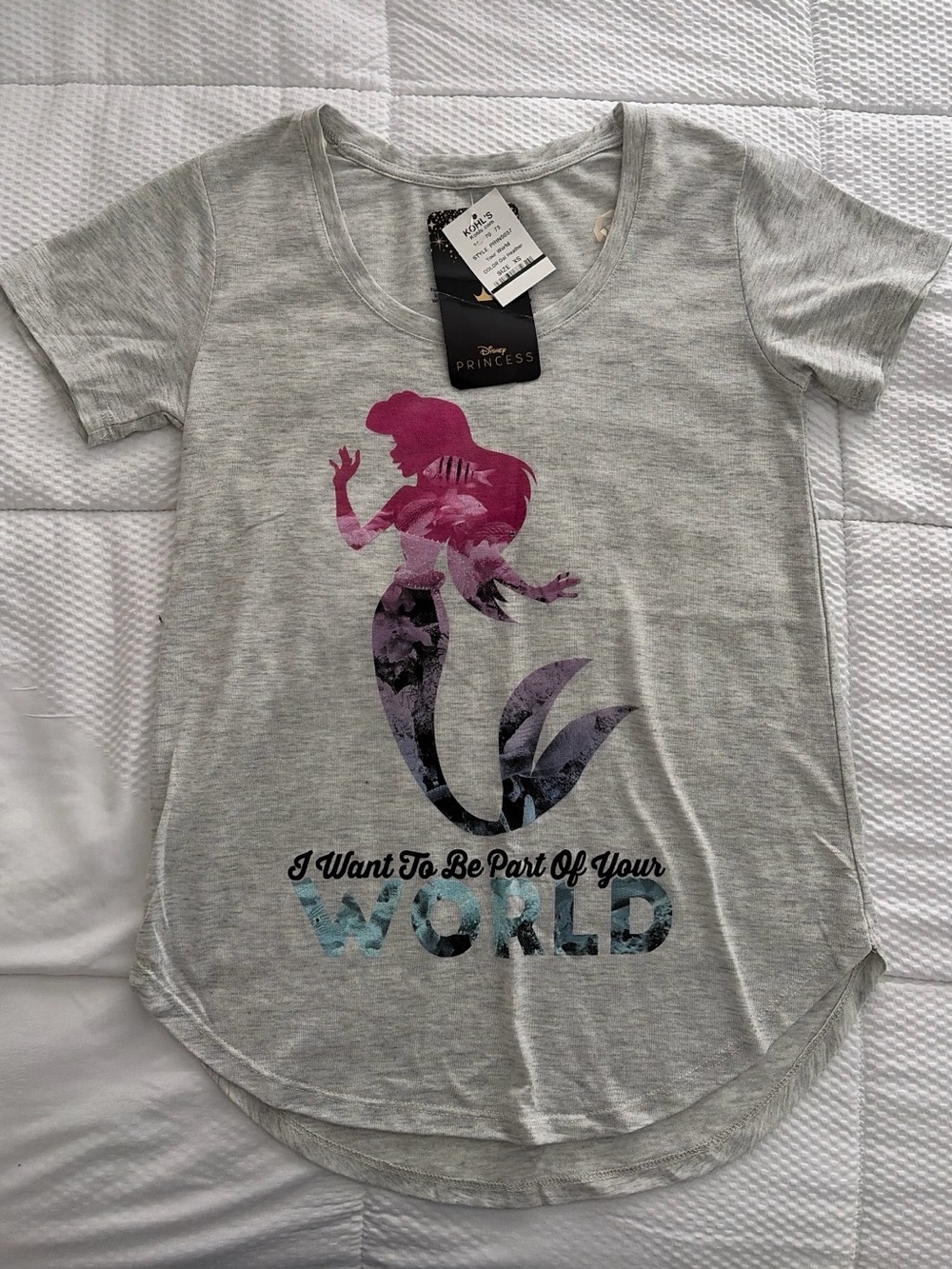 Disney Princess Little Mermaid Ariel T-Shirt
Womens Juniors Size XS Light Gray